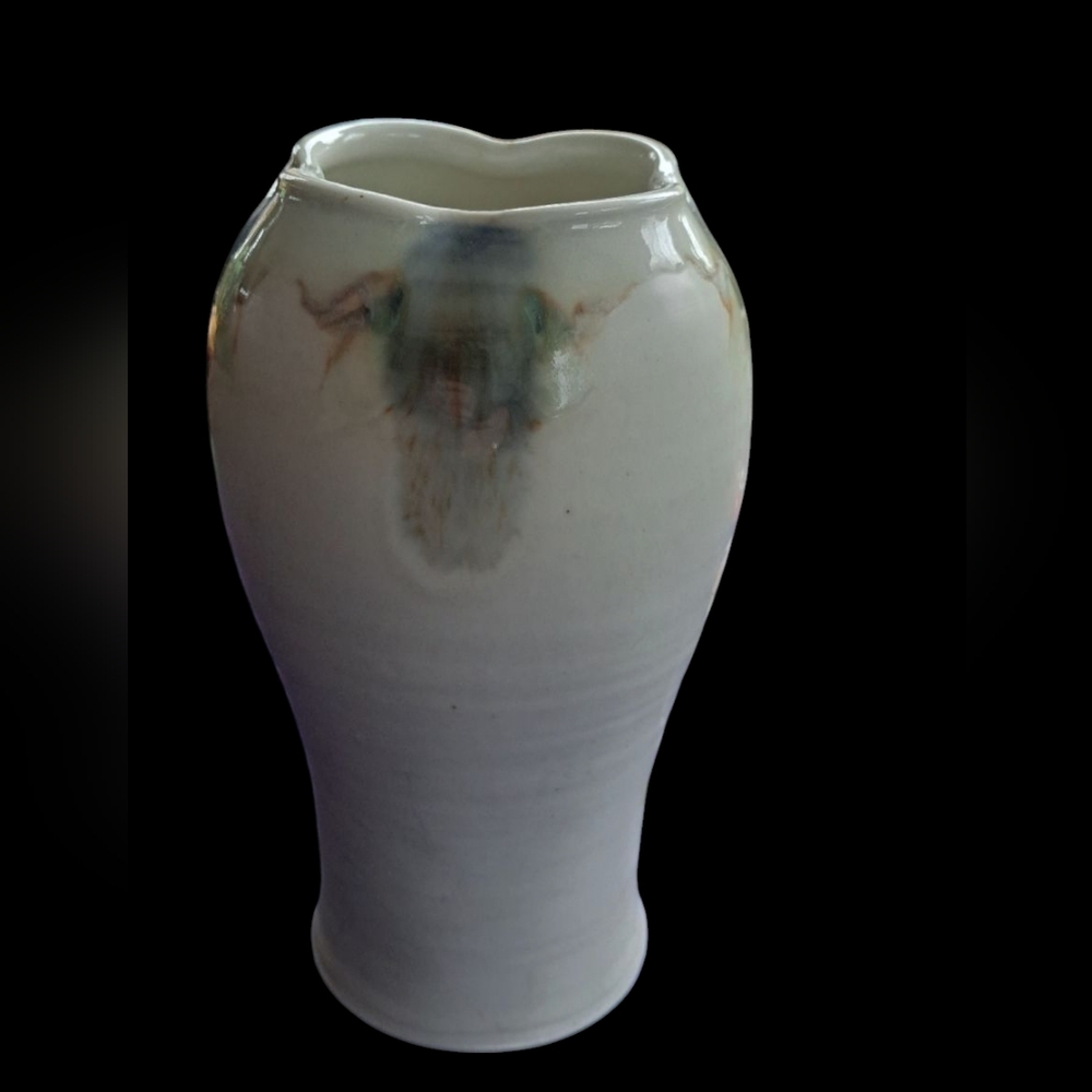 Signed HEART Grey Pottery Vase Hand Crafted